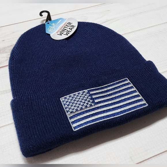 NWT 24/7 Life Winter Wear Navy Flag Beanie - Picture 5 of 6